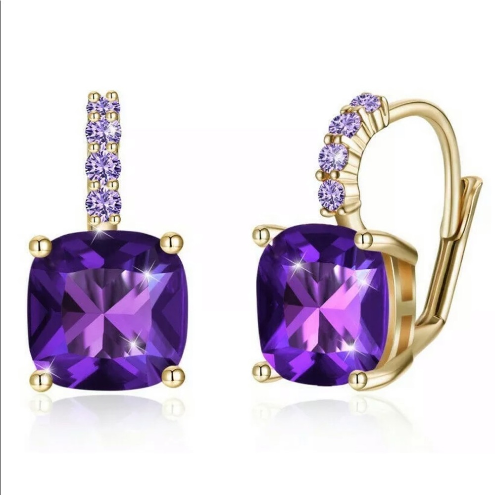 New Women’s Yellow Gold Plated Amethyst Earrings